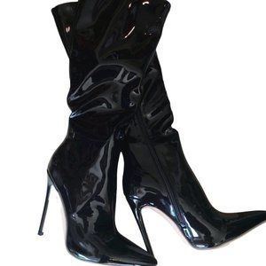 Black Patent Look 5 inch Pointy Toe Boots